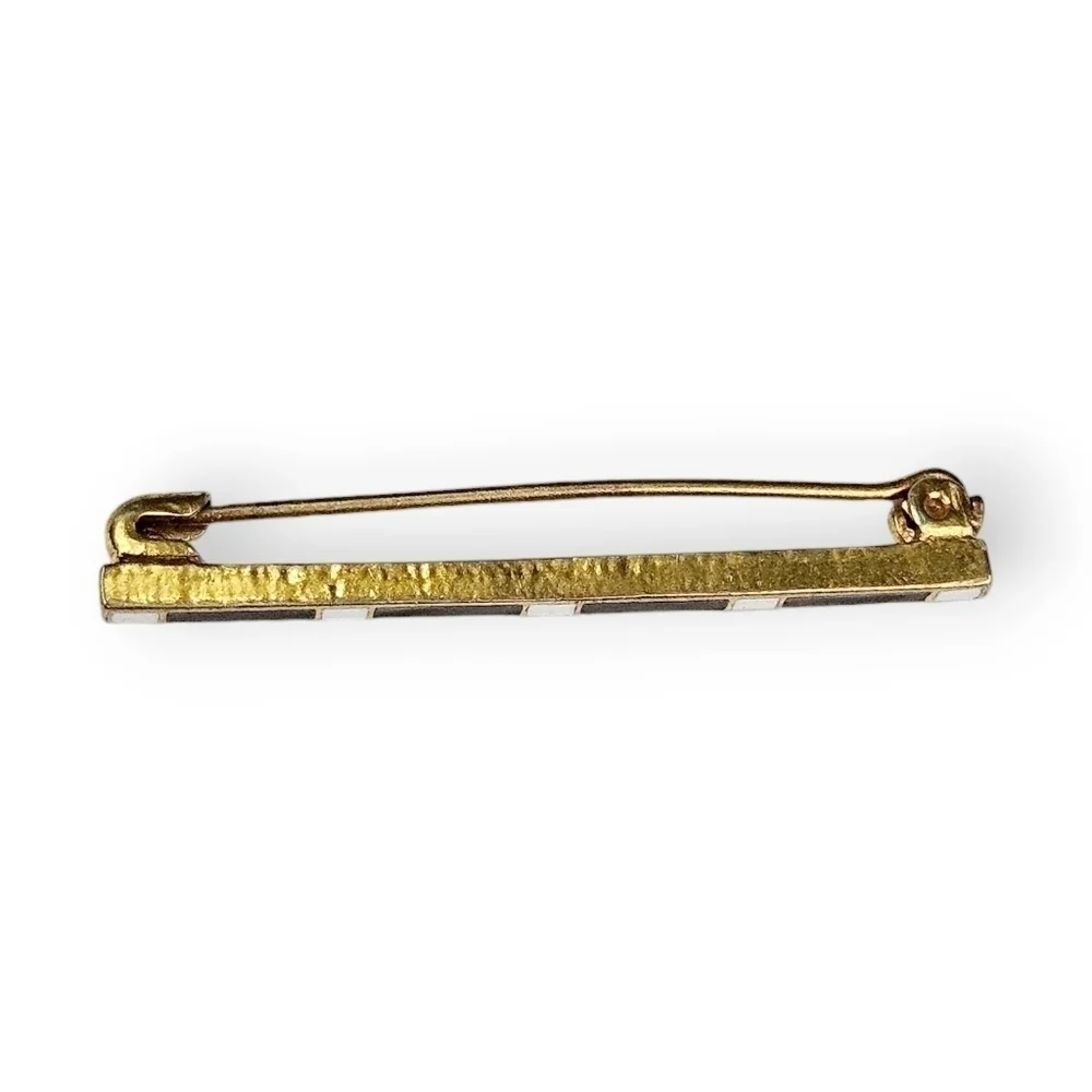 Antique Art Deco Bar Brooch Darkest Red White Enamel Stripe Gold Plate 1910s 20s
